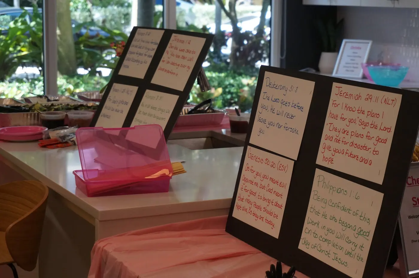 Handwritten Scripture cards arranged for the group activity