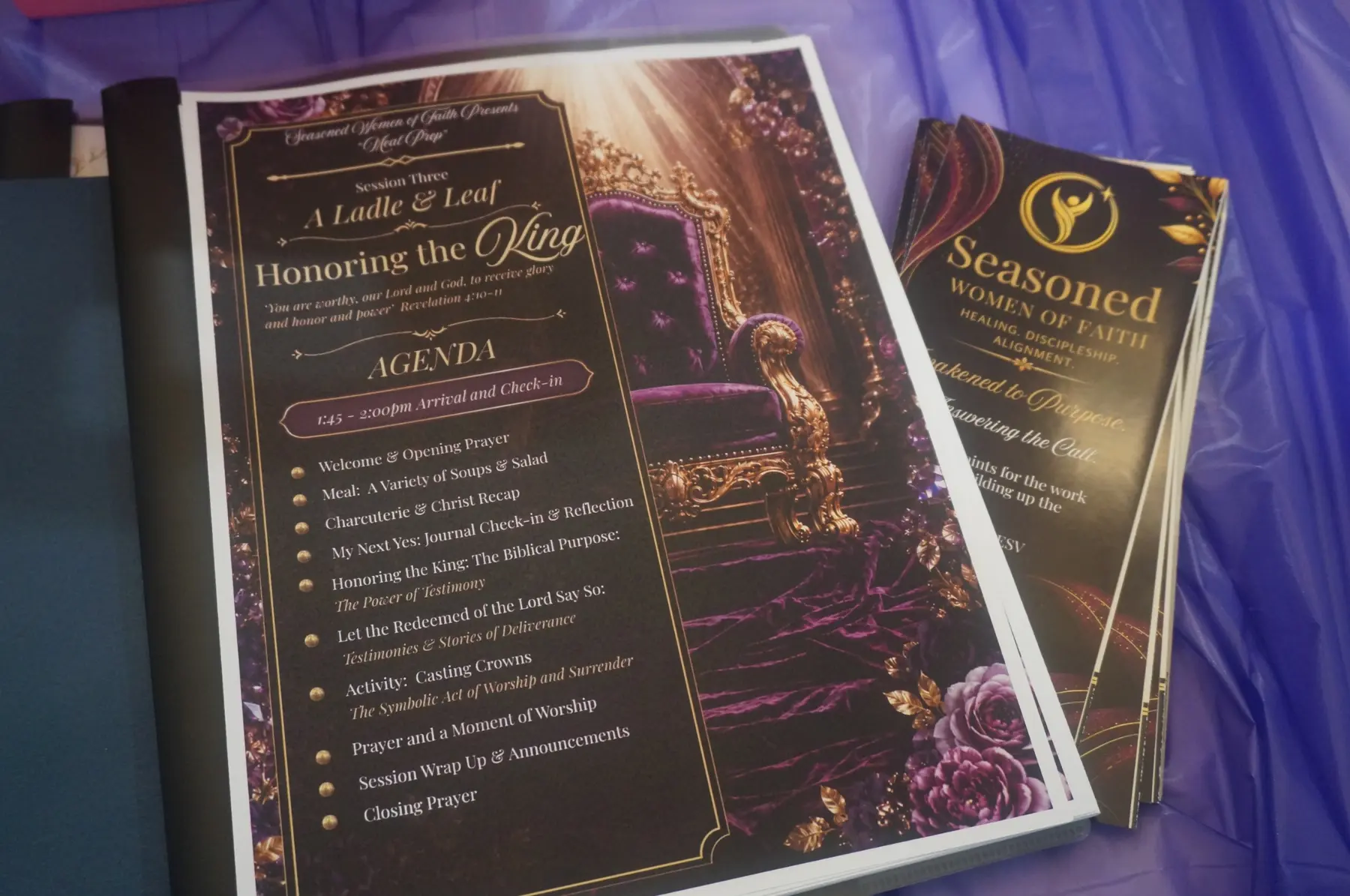 Honoring the King agenda and Seasoned Women of Faith materials