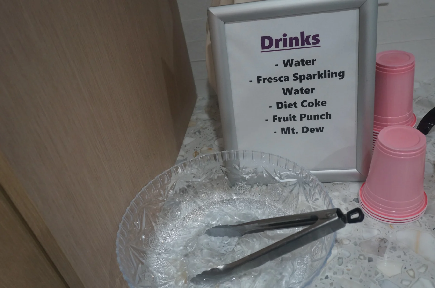 Drink menu and cups prepared for Sunday Dinner