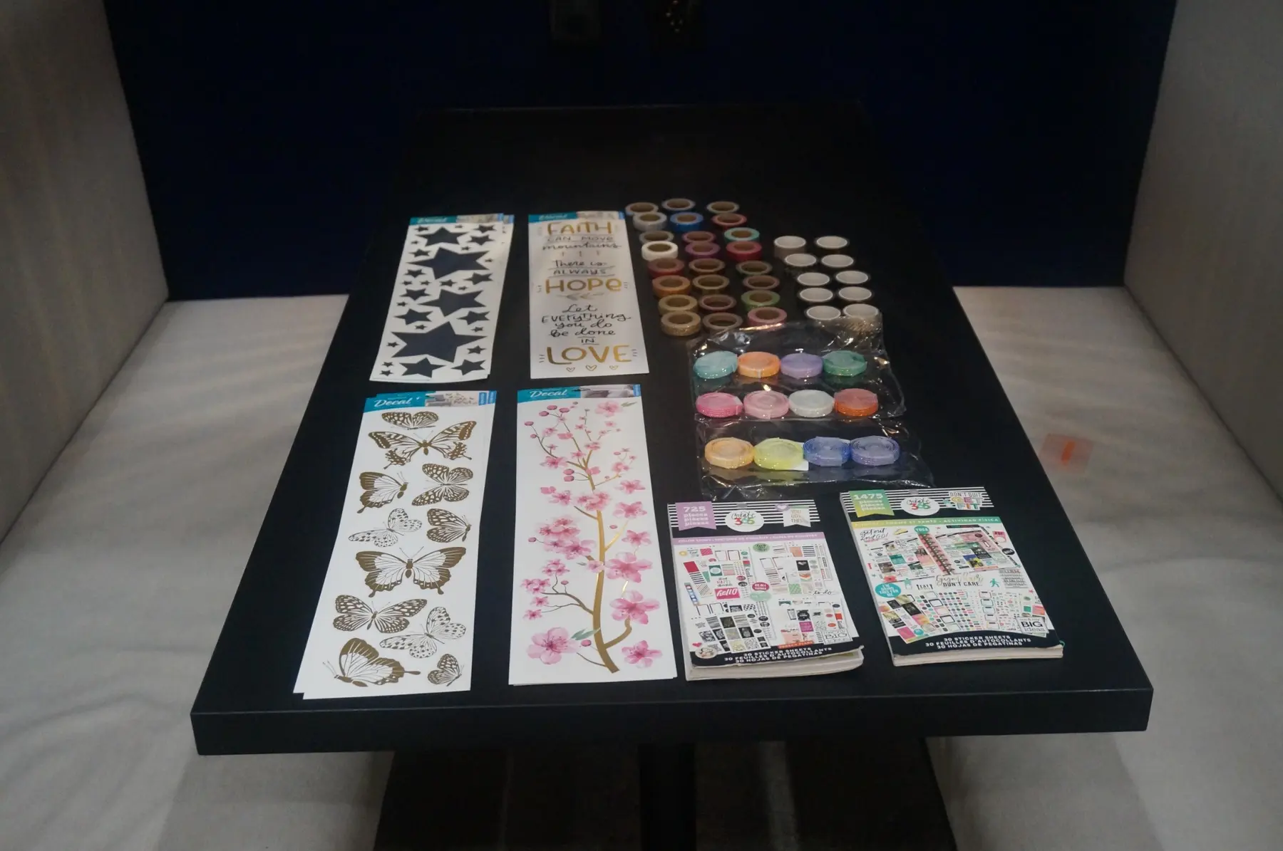 Stickers and decorative elements arranged for the vision boards